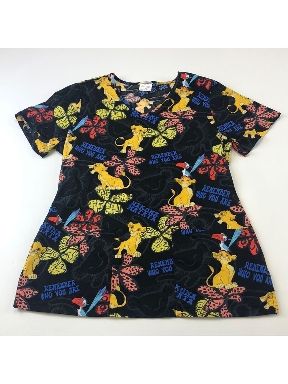 Scrubs top Disney Lion King short sleeve black and brights print XS